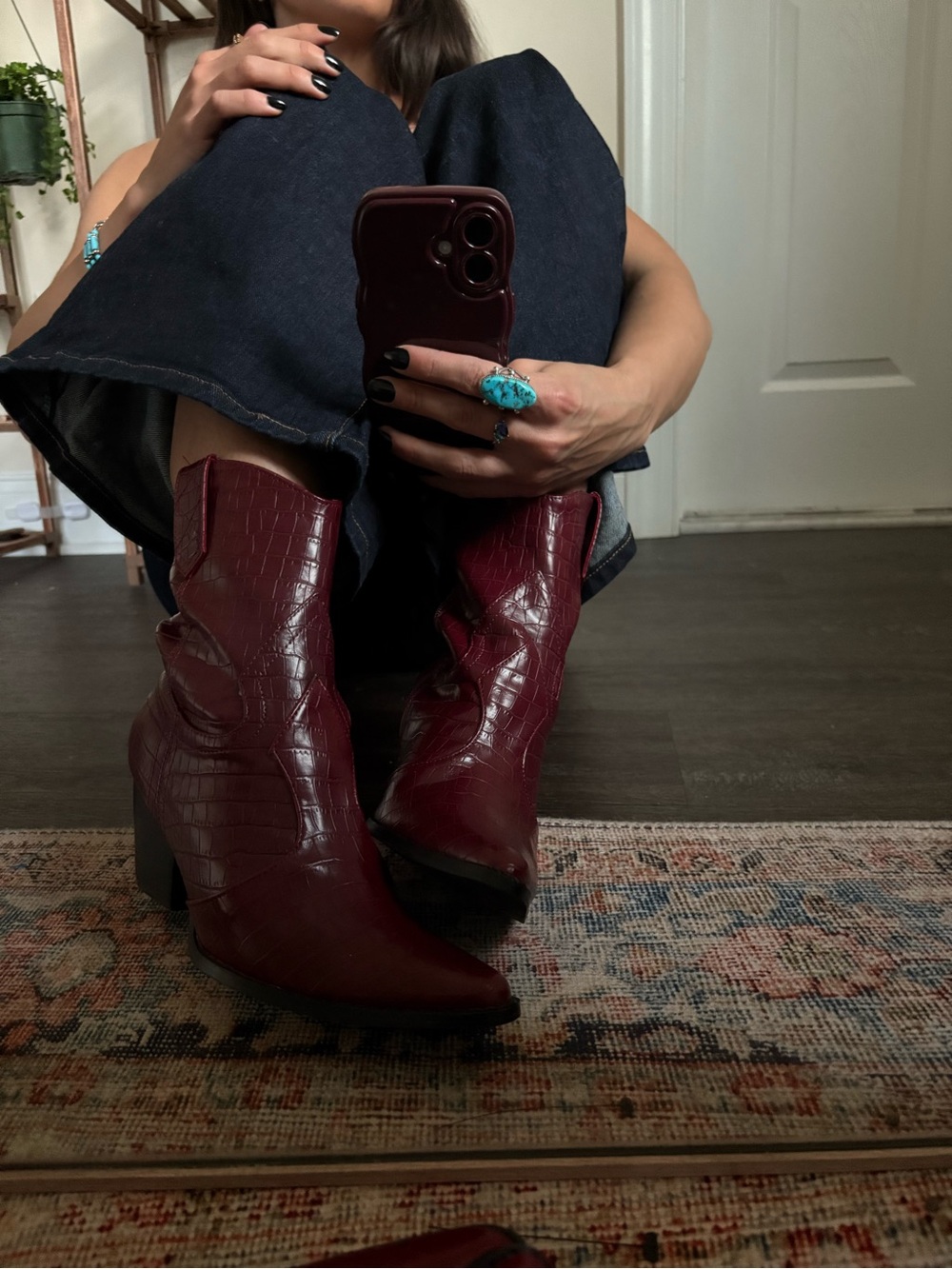 Coconuts by Matisse Burgundy Croc-Embossed Western Ankle Boots